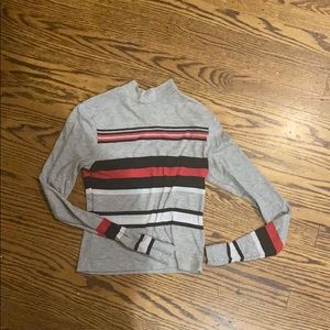 grey striped turtleneck